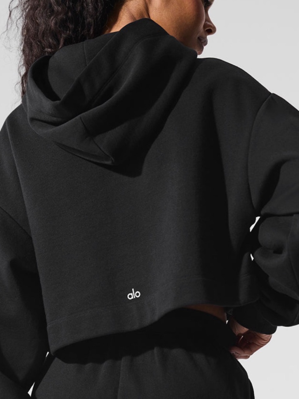 ALO Yoga Black Cropped Hoodie with Subtle Logo